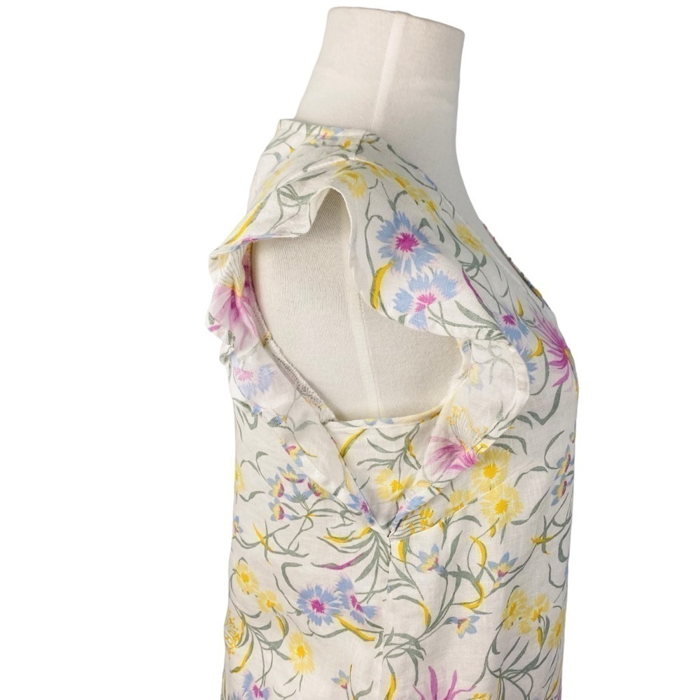Joie Floral 100% Linen Ruffle Cap Sleeve V-Neck Dress Sz X Small - Picture 6 of 8